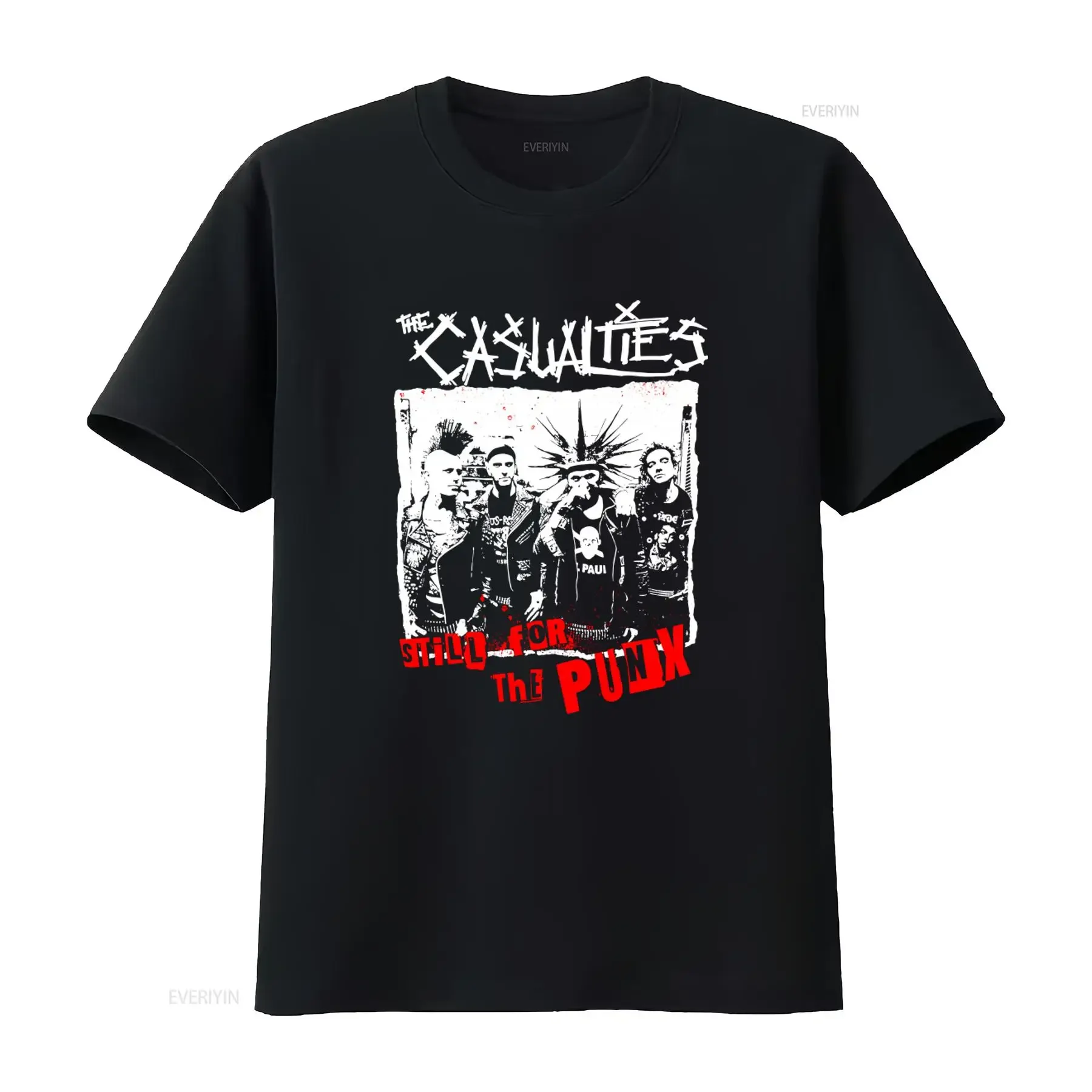 Vintage The Casualties Still For Punx Cotton Black T Shirt Band Punk Rock  vintage Washed Casual Unisex Stretched Breathable