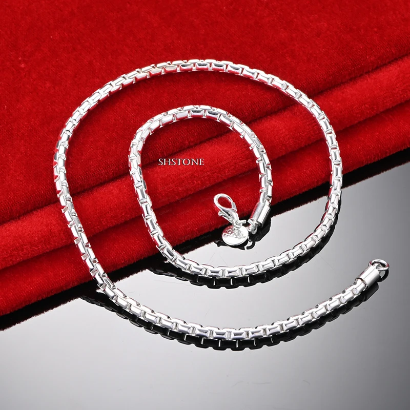 Fine 925 Sterling Silver Necklace For Man Woman 4mm Box Chain Party Wedding Fashion Jewelry Lady Birthday Gift Free Shipping