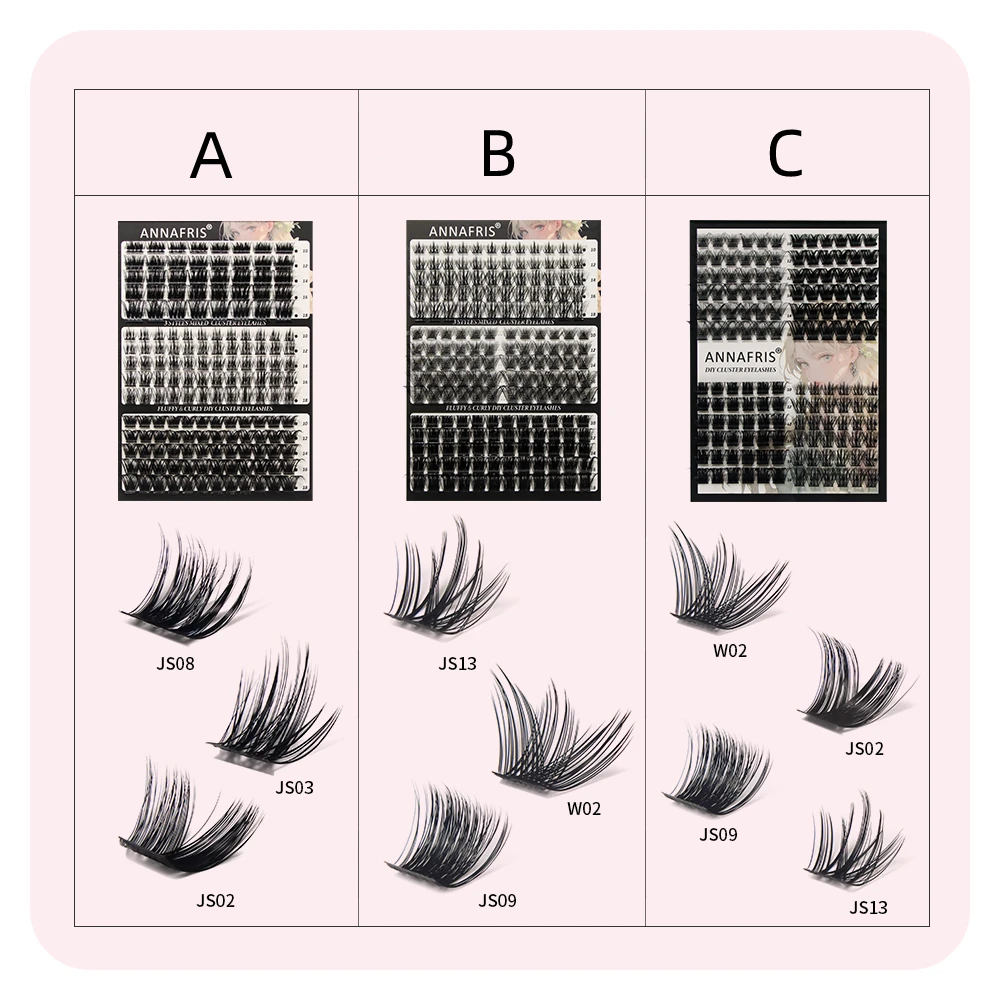 ANNAFRIS DIY ふわふわクラスターラッシュ 大容量 ロシア製 個別まつげミックストレイ フェイクミンククラスターラッシュエクステ