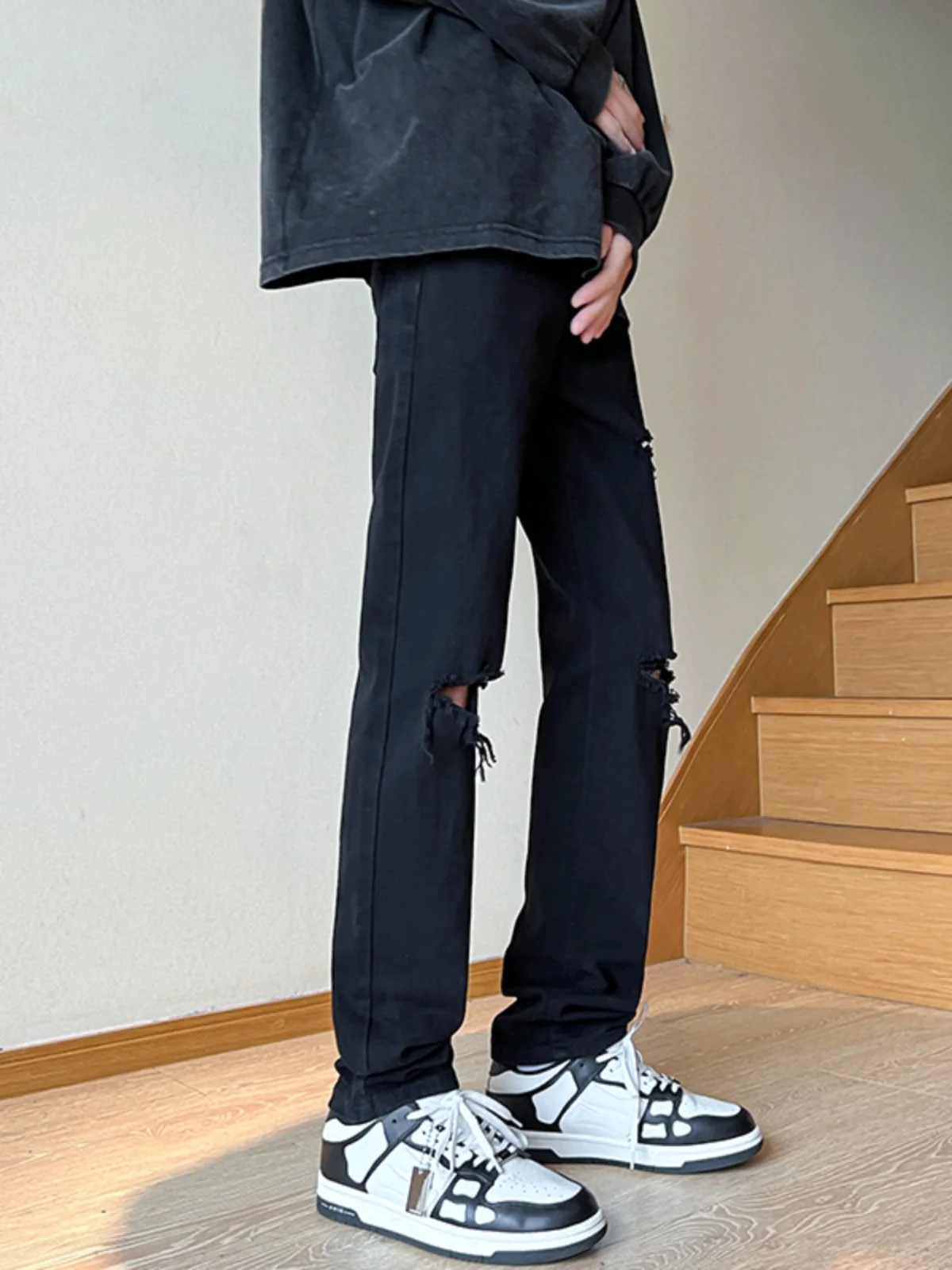 

Men's Ripped Denim Jeans Casual Straight Leg Cotton Stretch Fabric High Street American Sle Autumn Wearable Slimming Trendy...