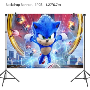 سونيك لوازم حفلات الكرتون للأولاد ، مجموعة أدوات مائدة يمكن التخلص منها ، لوحة ورقية ، كوب ، مناديل ، زينة استحمام الطفل ، حفلة عيد ميلاد ، جديد أفضل 12 لوحة الذكرى السنوية لمدرسة المبيعات - رقم 7