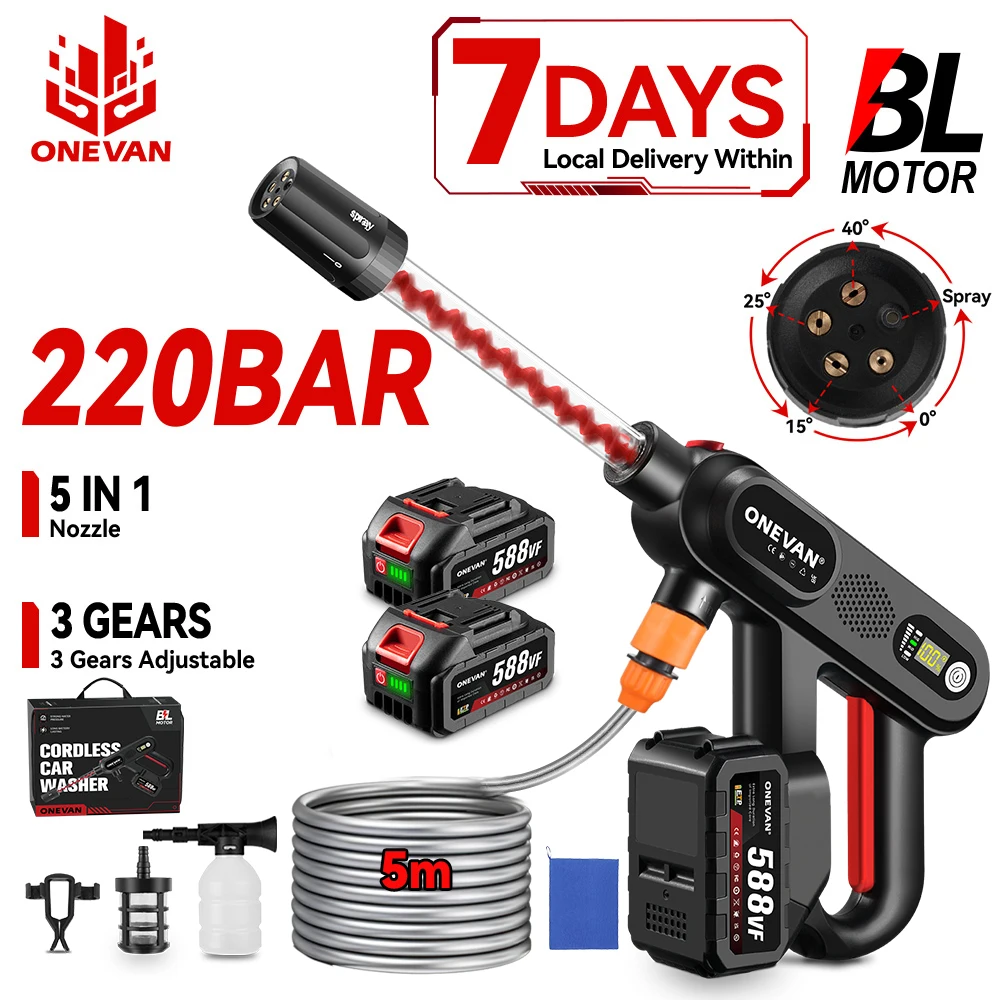 ONEVAN 220Bar Brushless Idropulitrice Ad Alta Pressione 3 Marce Cordless Auto Lavaggio Giardino Irrigazione Strumento di Potere Per Makita 18V Batteria Spille