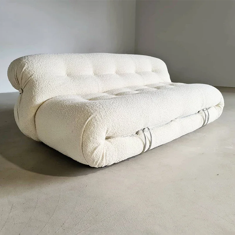 Italian minimalist personality hippo steel teeth sofa fabric creative designer living room small apartment three-person cream