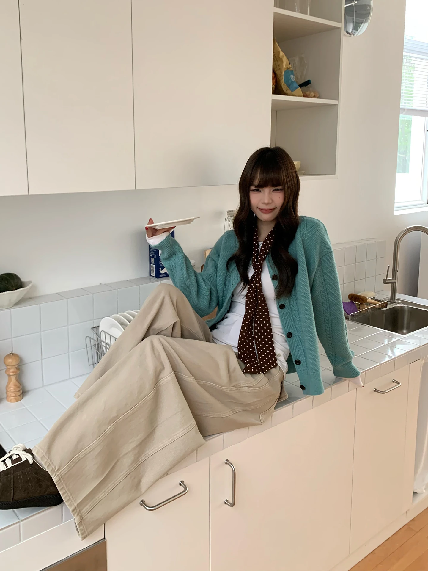 Khaki Washed Cotton Straight Leg Casual Pants Women's High Waist Loose Fit Small Size Versatile Long Trousers Autumn New Style