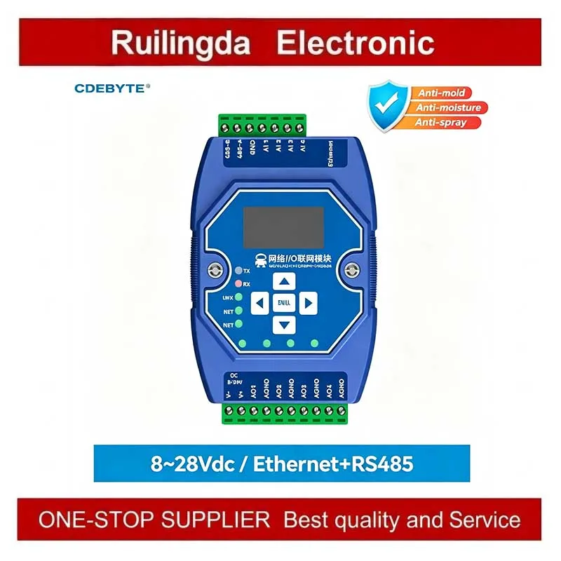 Industrial I/O Networking Module AI/AO/DI/DO 4-20mA 0-20mA, RJ45 RS485 Modbus TCP/RTU Gateway with OLED Display, DC 8-28V Powere