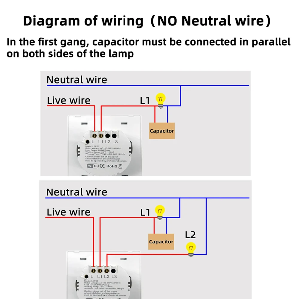 Tuya EU UK Smart WiFi Light Switch Push Button 1/2/3 Gang Light Wall Switches No Neutral Wire Smart Life Alexa Google Home Alice