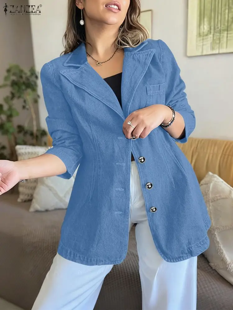 

ZANZEA Women Elegant Blazer Autumn Long Sleeve Solid Coats 2025 Fashion Lapel Casual Office Lady OL Outercoats Loose Streetwear