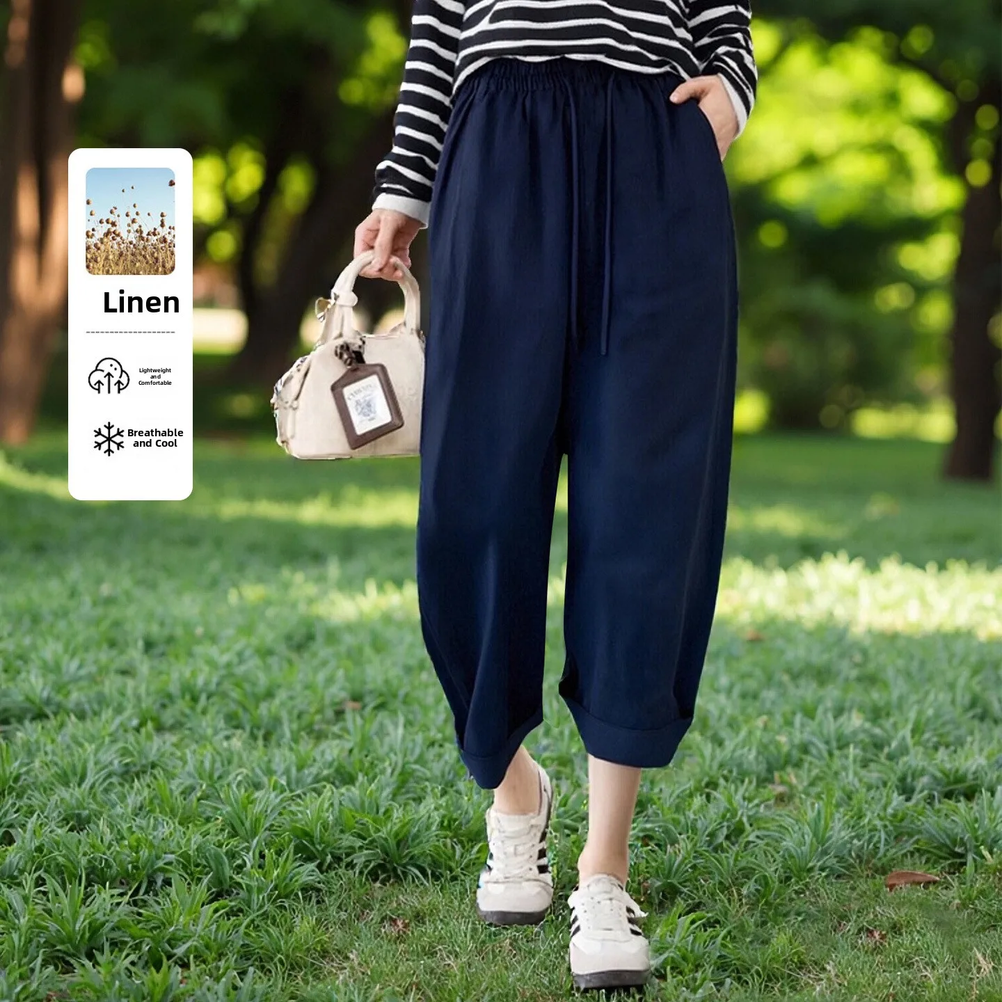 

Новые летние женские широкие брюки из льна, свободные, струящиеся, однотонные, прямые, универсальные, длинные, повседневные