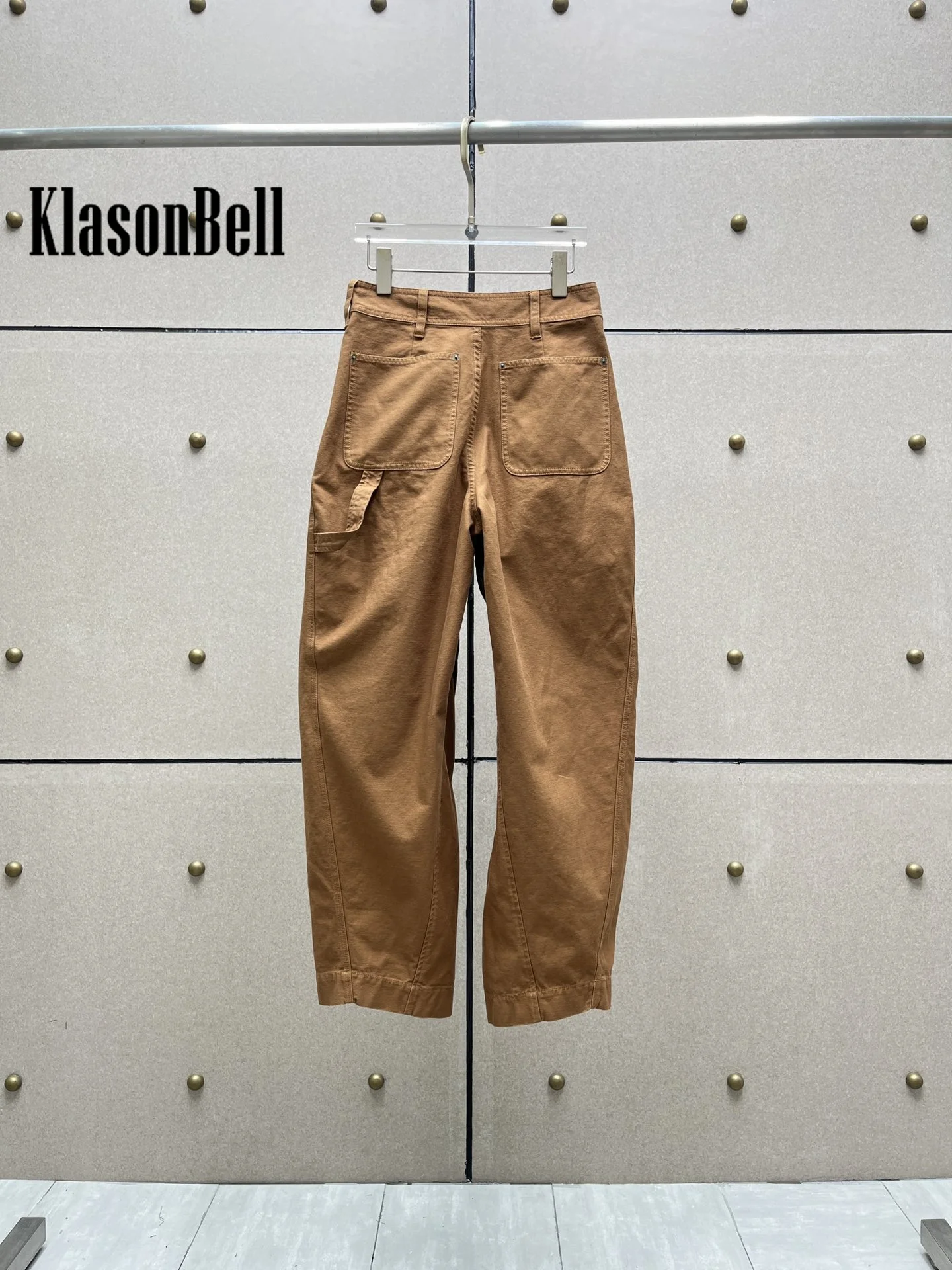 9.29 KlasonBell Women Clothes Washed Cotton Cargo Pants Plaid High Waist Spliced Button Decoration Casual Trousers