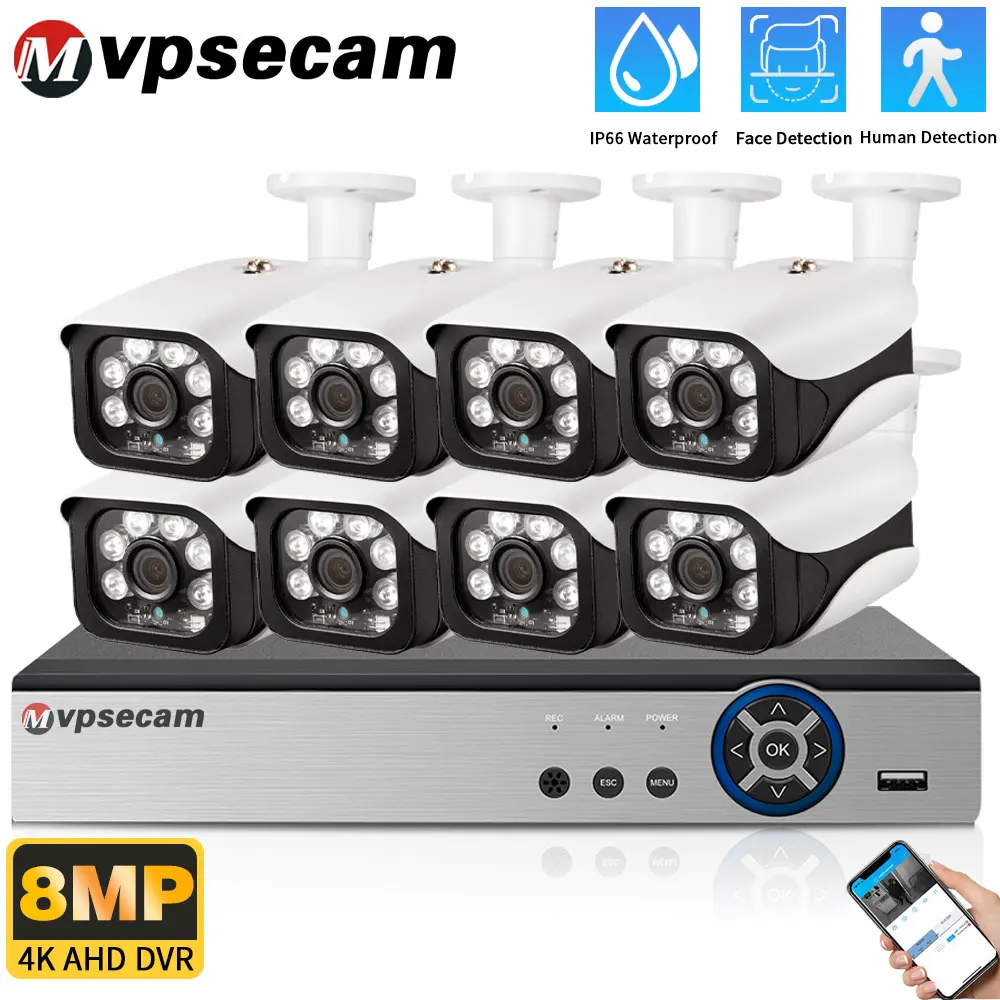 

Xmeye 8MP 4K AHD Системный комплект камер безопасности 8CH H.265 + DVR Открытый видеорегистратор для осмотра лиц BNC-камера Комплект для мониторинга видеонаблюдения