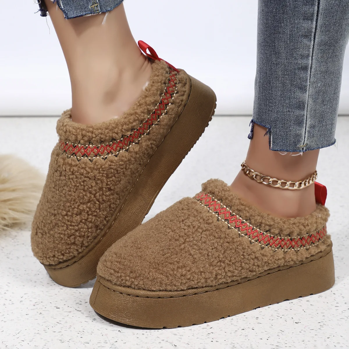 2024 New Women Fur Slippers Ankle Boots Flats Platform Short Plus Warm Flip Flops Cotton Shoes Luxury Brand Snow Slippers 35-41