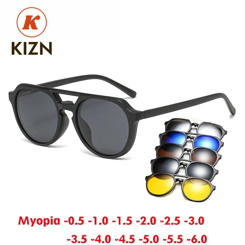 

KIZN Sports Magnet Clip Sunglasses Myopia Glasses -0.5 To -6.0Men Women Prescription Spectacles Nearsighted Astigmatism Square E