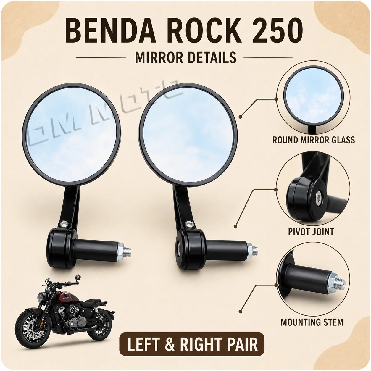BENDA ROCK 250 OEM Motorcycle  - огляд і ціна Mirror Handlebar Convex