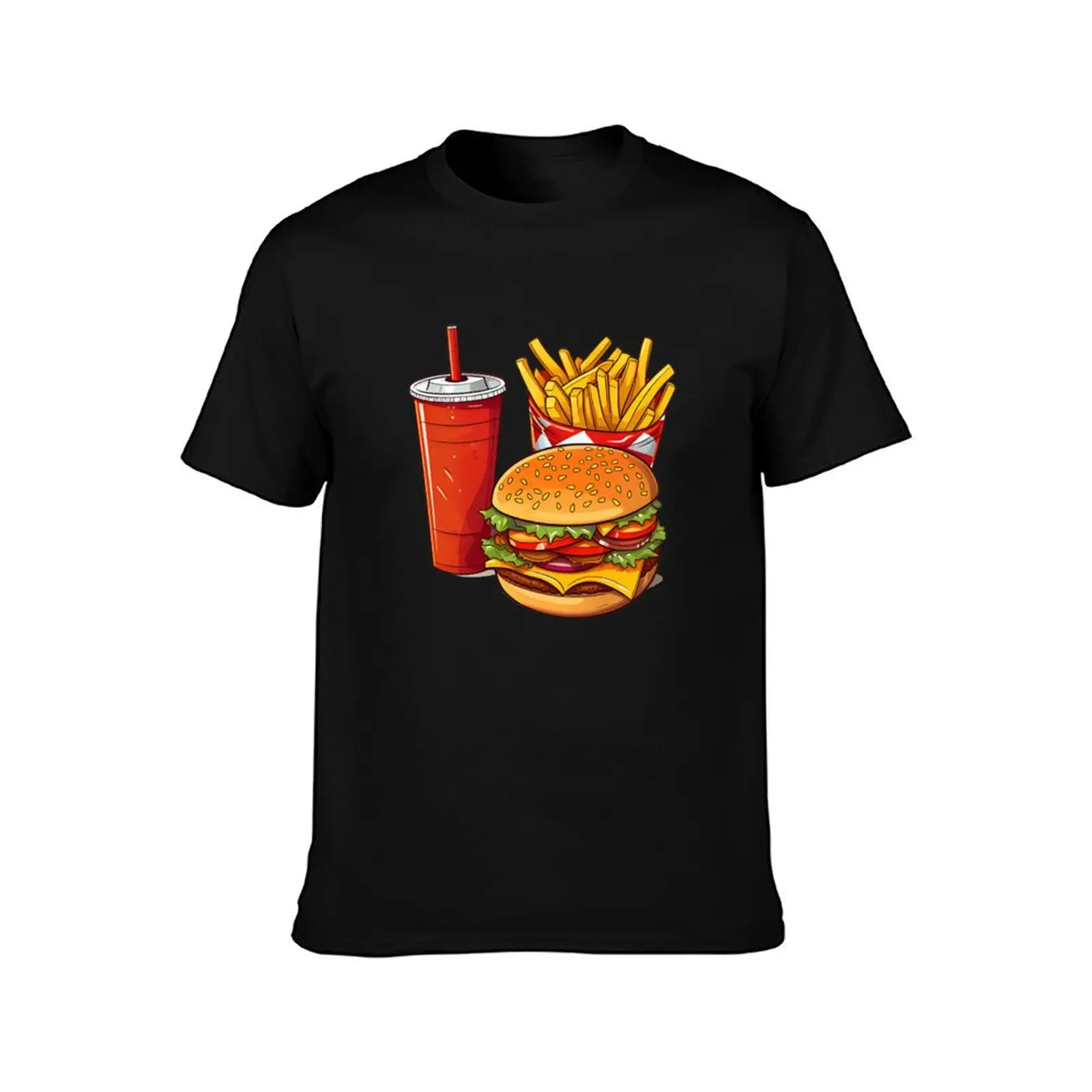 BURGER COMBO T-Shirt Summer Casual Cotton Tee Oversized Streetwear Tops Vintage Graphic Print Loose Fit Short Sleeve