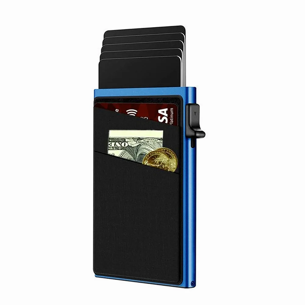 Porte-cartes automatique anti-vol RFID avec design à ouverture latérale, renfort par vis, boîte à cartes pour hommes en alliage d'aluminium.
