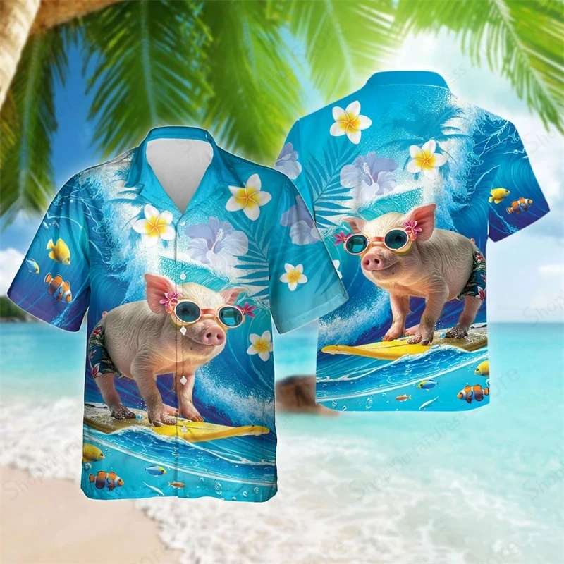 

Men Hawaii Shirt 3d Animal Pig Chicken Dog Print Hawaiian Shirt Men Women Fashion Beach Shirts Mens blouse Funny Camisas Teens