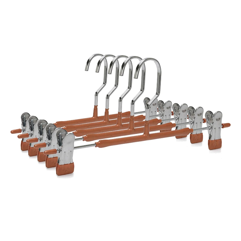 12Pcs Trousers Hangers Skirt Hanger Metal Clothes Rack with Clips Anti-slip Clothespins Wardrobe Storage for Jeans Pants