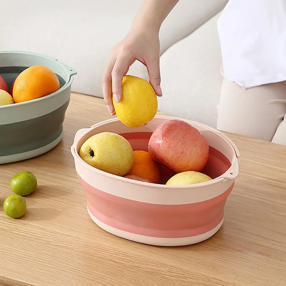 

1Pcs Multifunction Foldable Double-Layer Drain Basket Pink Kitchen Fruit Vegetable Storage Basket Portable Wash Basin