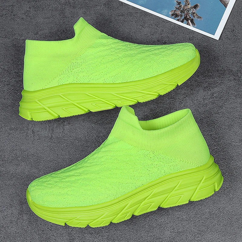 

Low Top Sneakers Summer Outdoor Walking Shoes Women Men Tennis Shoes Slip on Lightweight Mesh Sock Shoes Solid Size 35-46