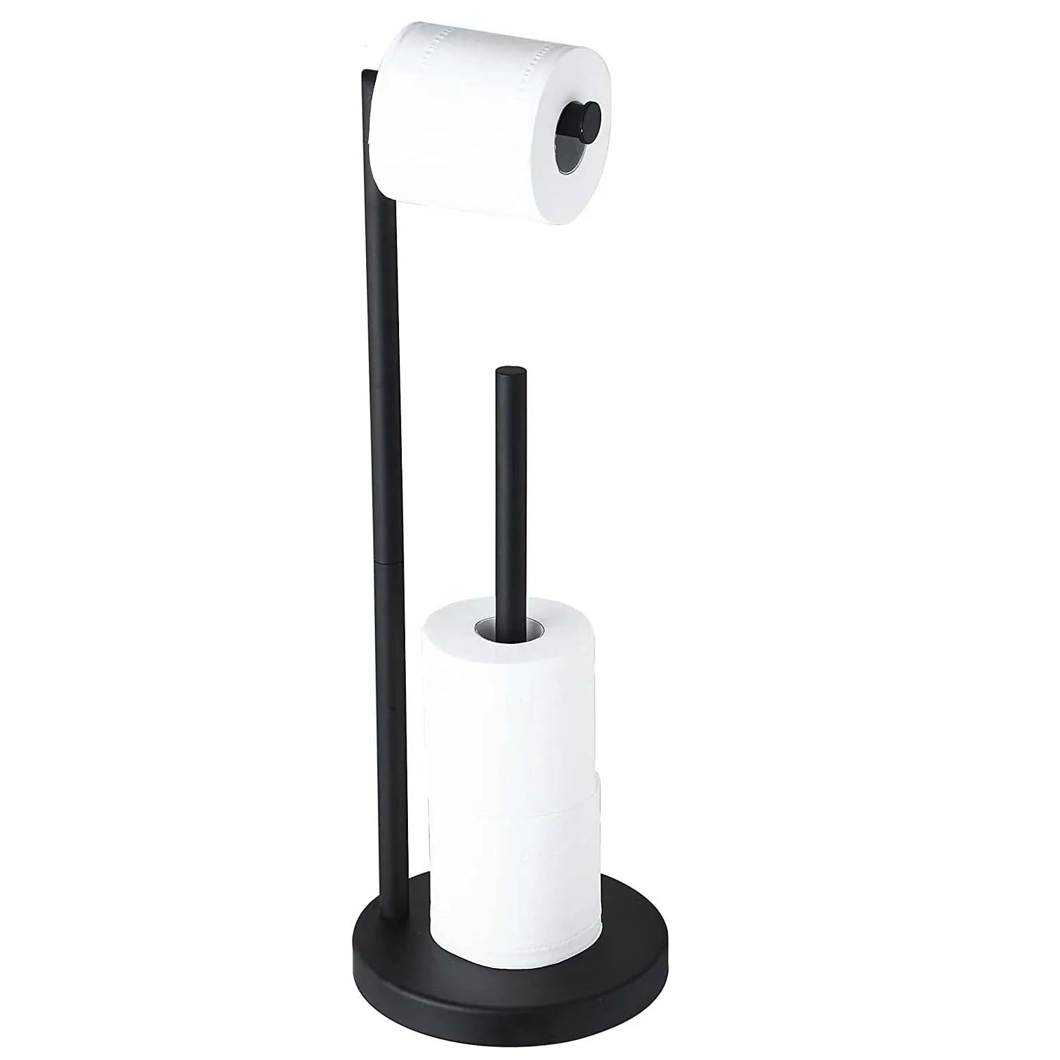 

Toilet Paper Holder Stand for Bathroom Floor Freestanding Roll Storage (Double Pole)