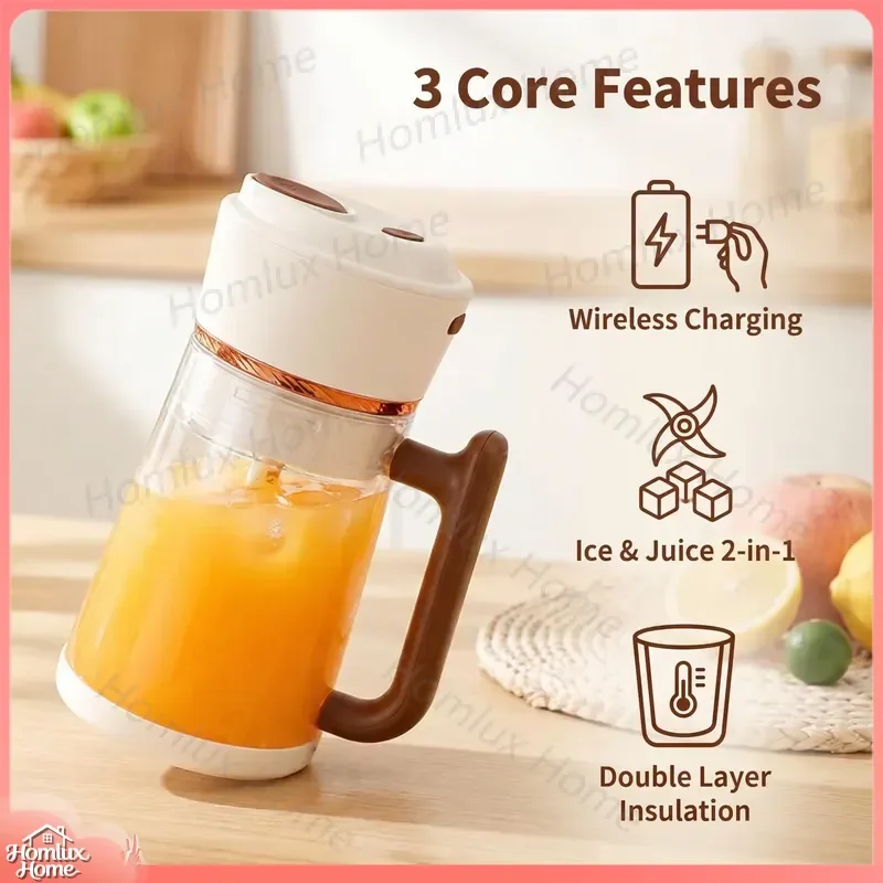 Portable Juicer Blender USB Rechargeable Mini Fruit Mixer 500ml Juice Cup Smoothie Maker for Home Travel Office