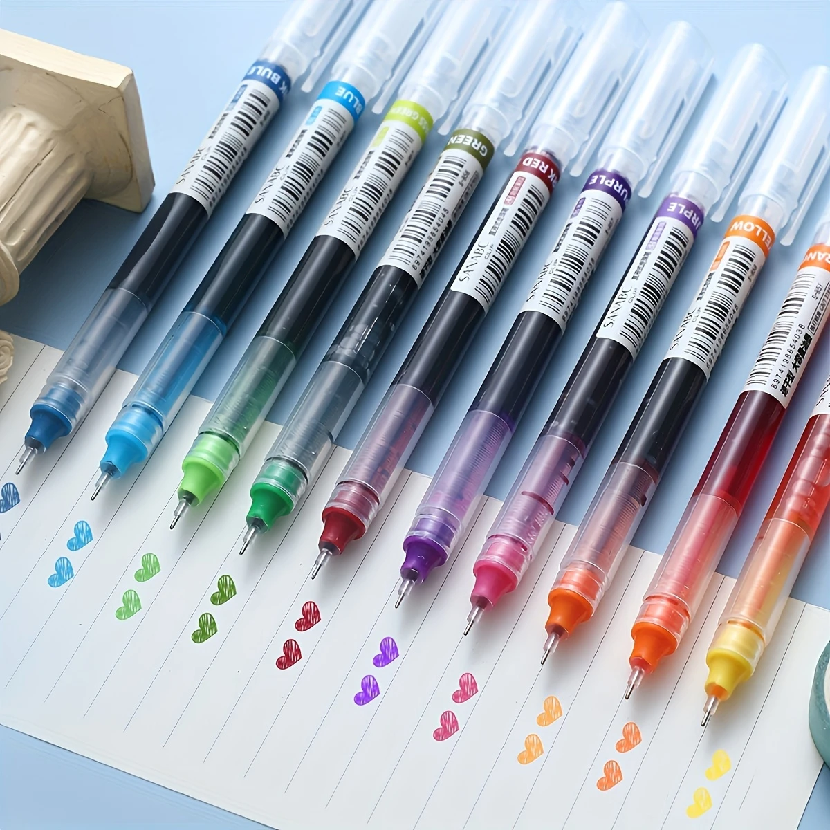 12 Pieces Rolling Ball Pens, Quick-Drying Ink 0.5 mm Extra Fine Point Pens Liquid Gel Ink Pens for Writing Journaling Pens Draw