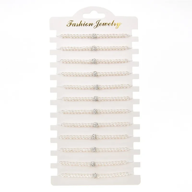 12 Teile/los Strass Imitation Perle Perlen Armband Set für Frauen Einstellbare Seil Armband Armband Schmuck Geschenke