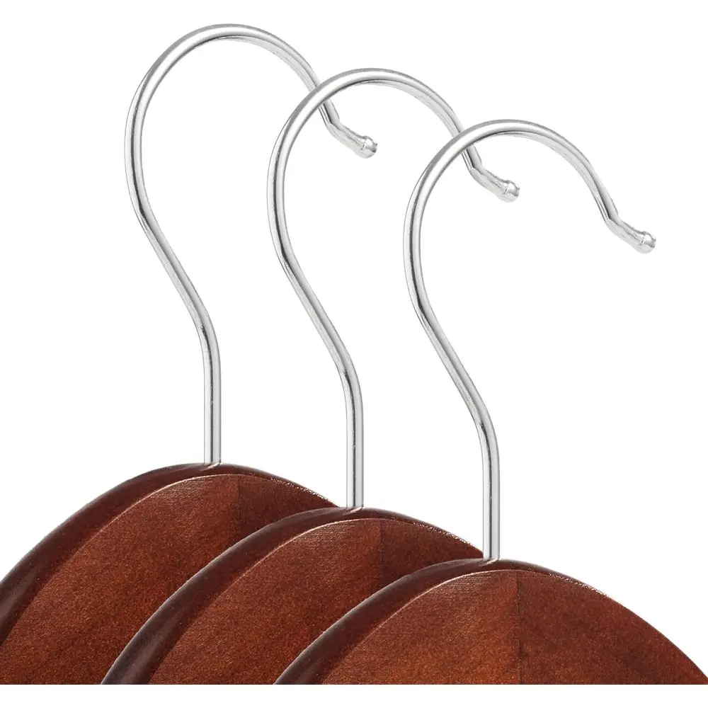 10 Walnut Wooden Suit Hangers - High-Quality Lotus Wood with Notches and Chrome Swivel Hooks for Clothes, Coats, Pants, Shirts,