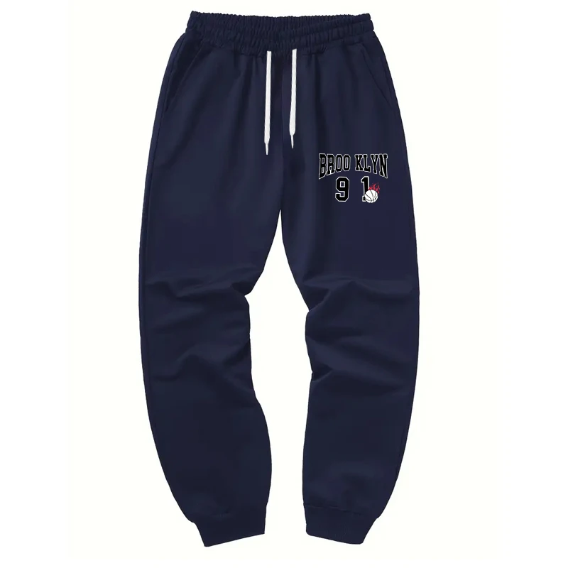 Basketball Logo Print Youth Men Sport Trousers Men Elastic Waist Sport Jogger Pant Men Sweatpants