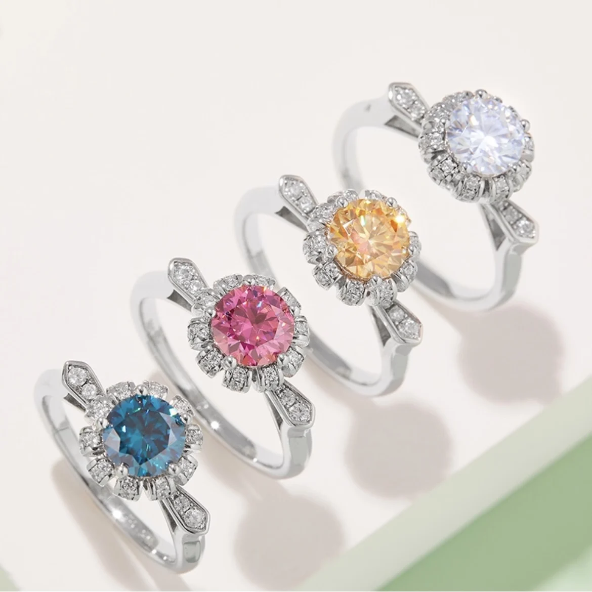 

S925 Sterling Silver Ring White Gold Plated 1.0CT Round Moissanite Diamond Rings