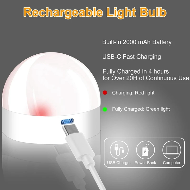 Rechargeable Battery Operated Light Bulbs, 300LM E26 Screw In Light Bulb For Lamps With Remote Control Dimmable&Timer