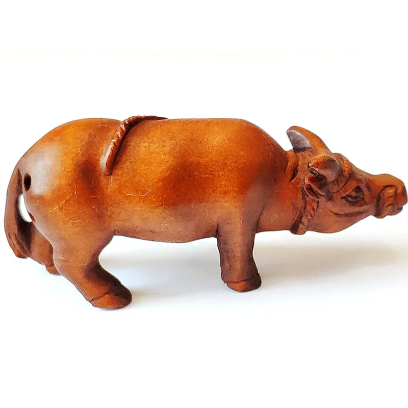 

Y8132 - 2 " Hand Carved Japanese Boxwood Netsuke Carving Figurine - Buffalo Ox