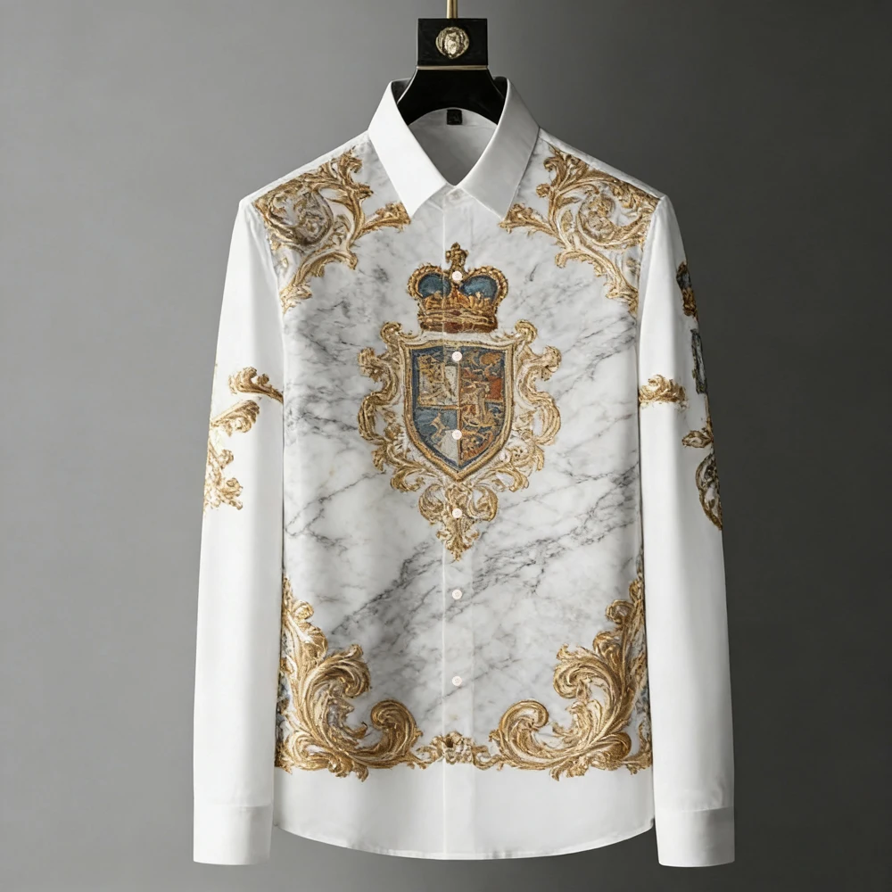 

Men's Retro Art Painting Country Oil Painting Printing White Shirt Hawaiian Beach Shirt Outdoor Party Long-sleeved Clothes Men