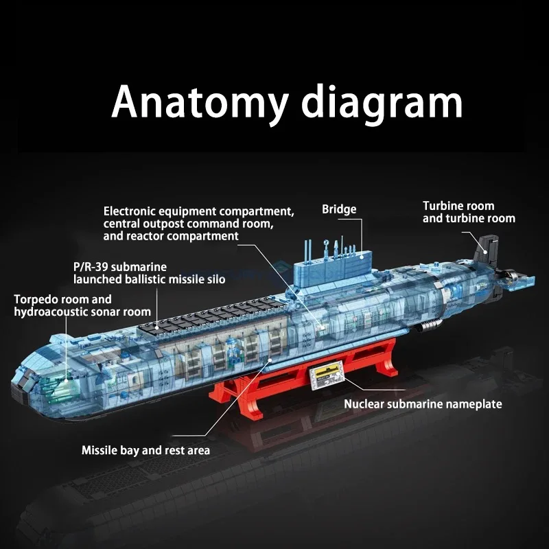 4474PCS Tipo Militare 941 Nave Submarine Nucleare Building Blocks, Edifici Pesanti Marini Modello di Montaggio Kit Set Regalo per Bambini Adulti