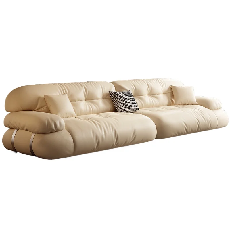Medieval leather sofa, modern simplicity Italian minimalism, living room small apartment first layer cowhide