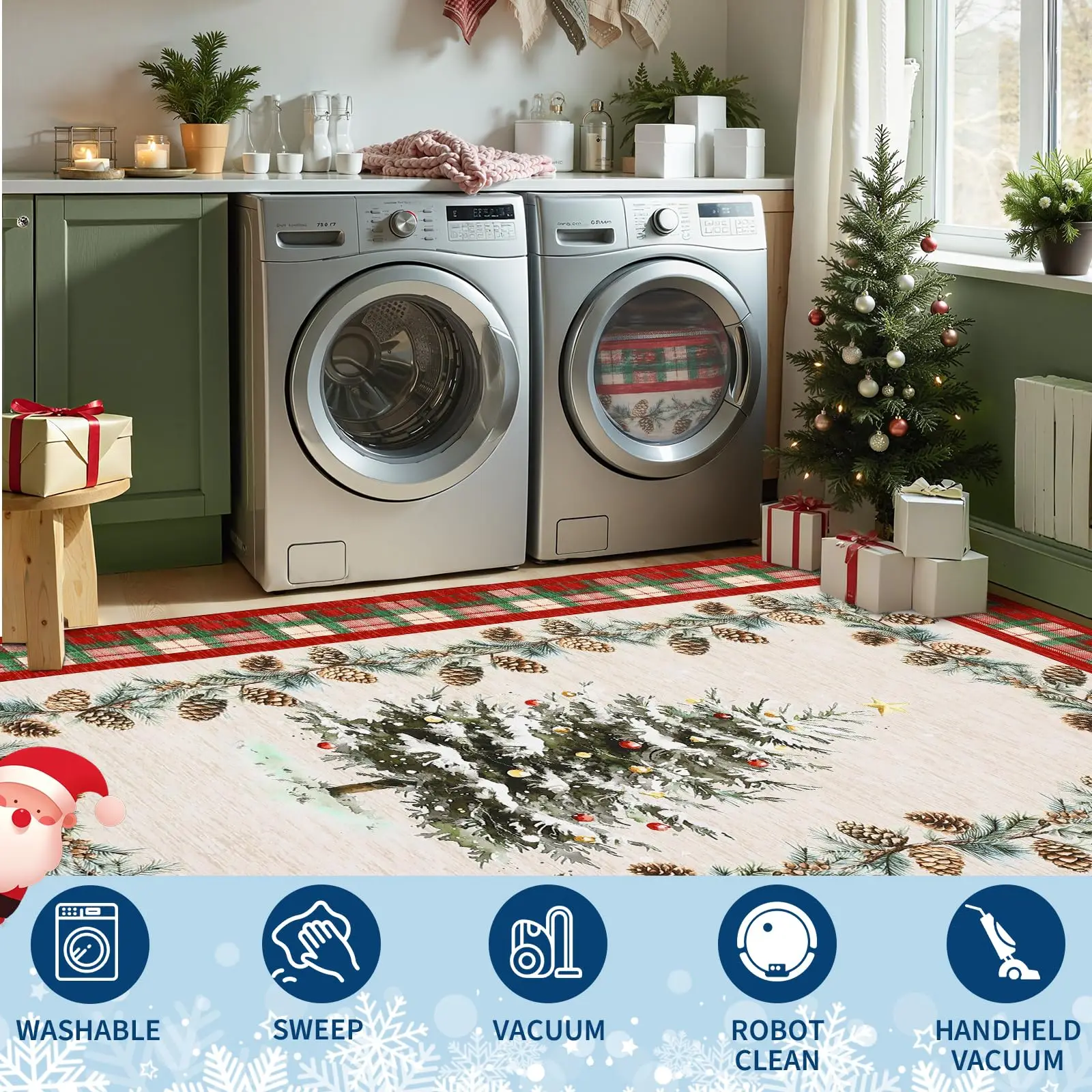 VIKAMA Christmas Area Rug 2x3 Non Slip Washable Entryway Indoor Kitchen Rugs Christmas Tree Print Low-Pile Door Mat Home Decor