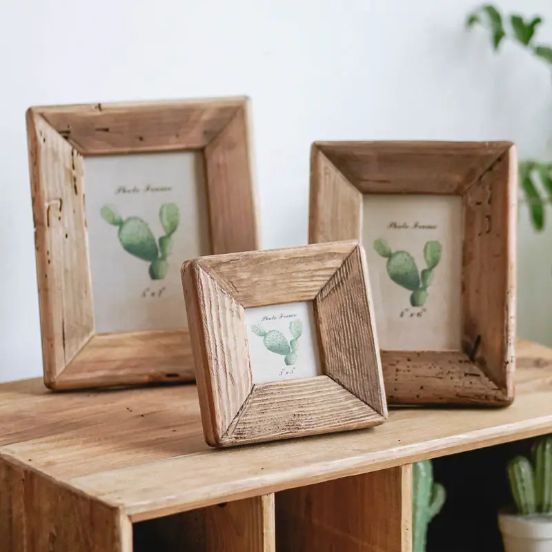 3/6/7 Inche Retro Wooden Photo Frame Aesthetic Rustic Original Picture Frame Creative Tabletop Ornaments Natural Home Decoration