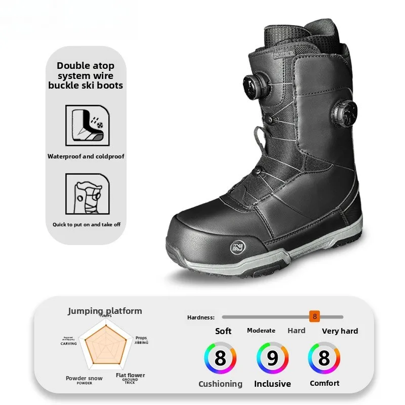 Full Leather Cold-proof Snowboard Ski Boots Atop Double Buckle Wire Rope Ski Shoes Professional Ski Equipment