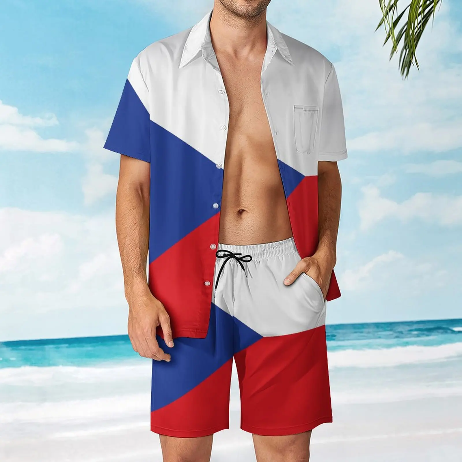 Flag of The Czech Republic Men's Beach Suit Novelty 2 Pieces Suit  top Quality  Swimming Eur Size