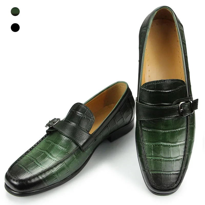 

Men’s Dress Shoes Casual Alligator Printing Uniform Business Slip On Formal Soft Classic Wedding Modern Work Loafer Green Summer