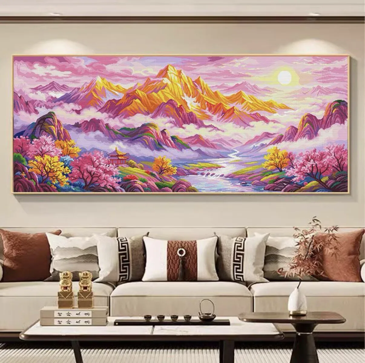 

Golden Mountain Shining in the Sun 9CT 11CT Embroidery DIY Printed Kits Cross Stitch Thread Needlework Sets Home Decor Crafts