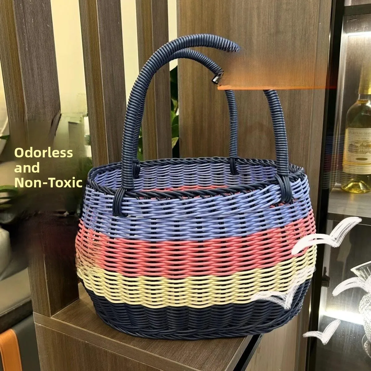 Handwoven Plastic Basket Trendy Handheld Basket Egg Basket Flower Basket Shopping Basket Popular Handmade Basket for Gathering