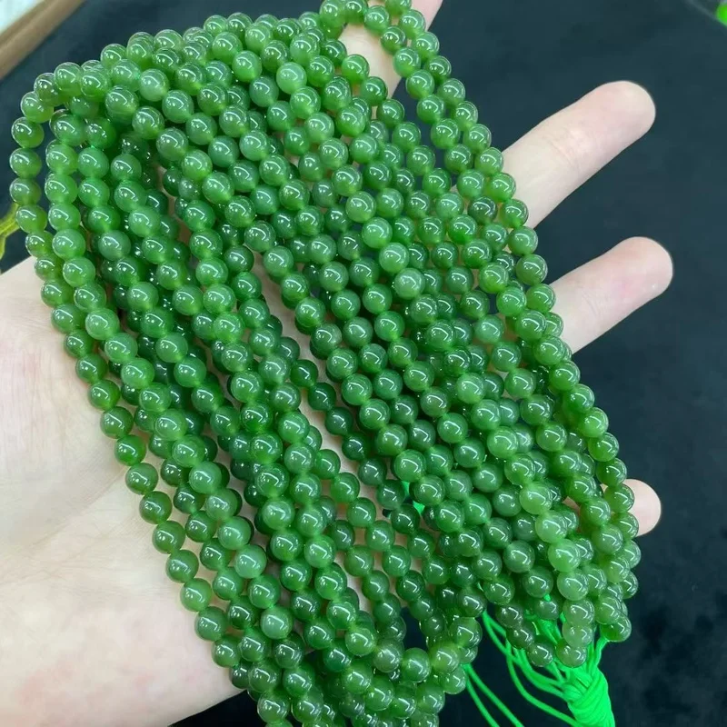 Natural Hotan Jade 6Mm 108 Buddha Beads, Fine Texture, No Black Spots, Green Color