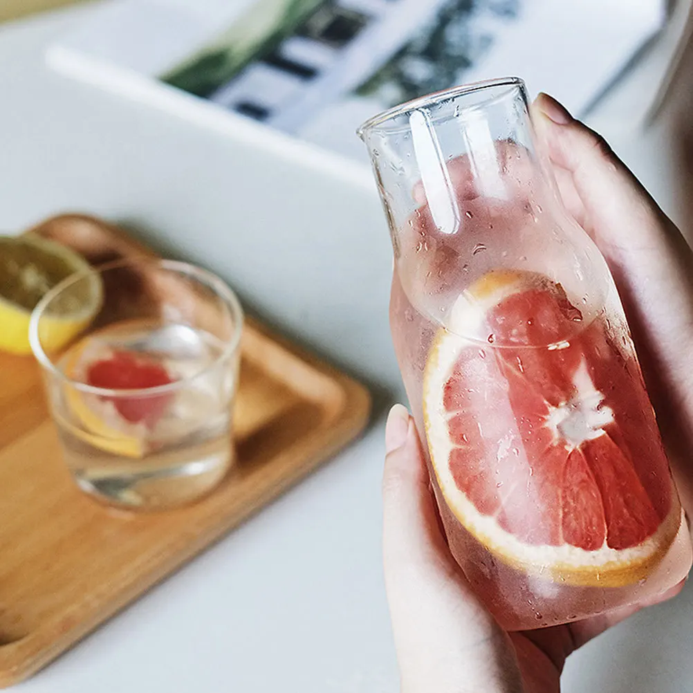 

2Sets Pitcher Set Glass Carafe with Cup Food Safe Transparent Household Kettle for Bedside Office Party Use