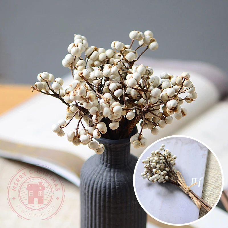 25cm European Style Dried Flower Decoration Fruit Garland Small Flower Bouquet Chinese Tallow White Bean Room Desktop Decoration