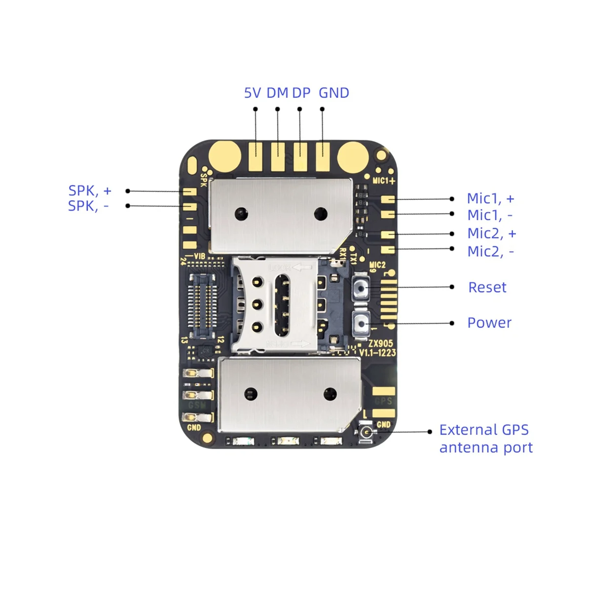 Placa de módulo de seguimiento PCBA antipérdida para uso Personal de niños, rastreador GPS, Chip LTE -1, ZX905, tamaño pequeño, 2G + 4G