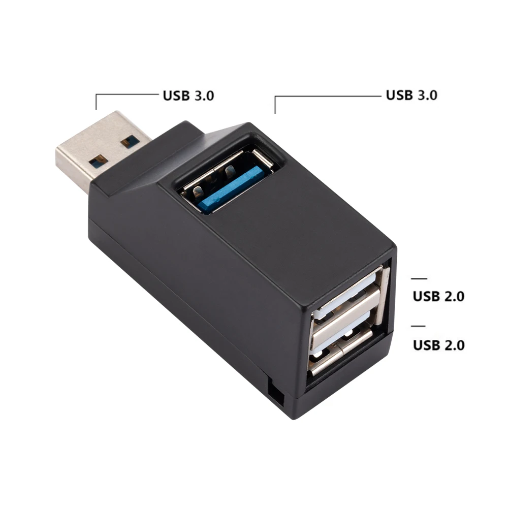 Black USB 3.0 Whistle Type HUB 3 ports DataTransfer Cable USB Splitter Extension Cable Portable For Desktop Computers Laptop