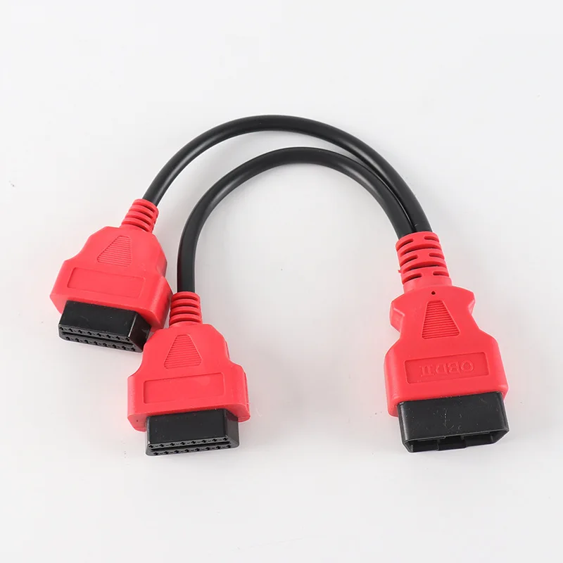 Red OBD2 Extension Line 16-core Round Wire Harness OBD 2 16 Pin ELM327 Male To Dual Female Y Splitter Extend Connector Cable