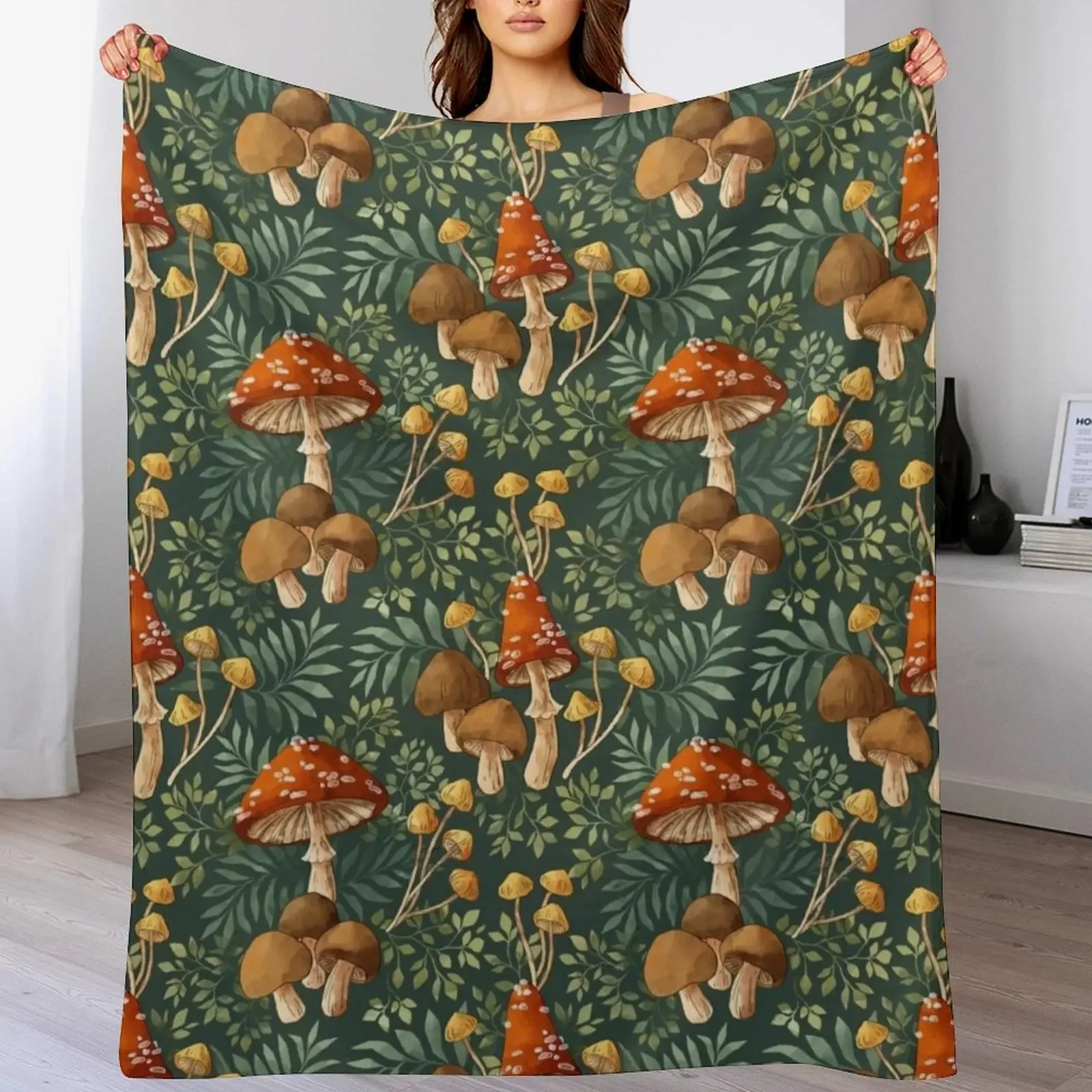 

Woodland Mushroom Spray Throw Blanket Machine Washable Soft Warm Blanket