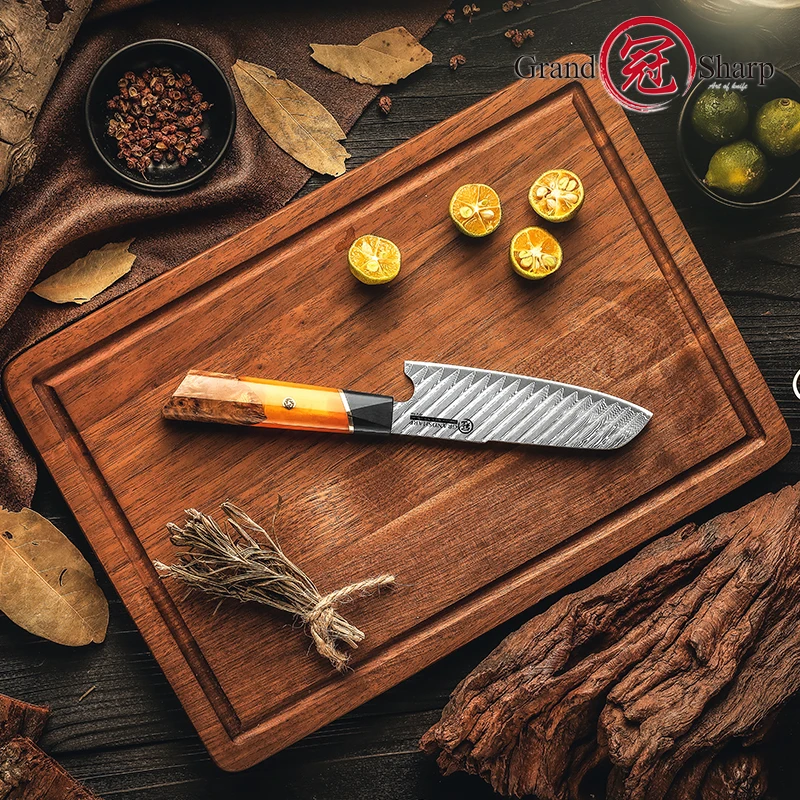 Grandsharp 4.9 Inch Santoku Knife AUS-10 Damascus Stainless Steel Professional Japanese Kitchen Chef Knives Vegetables Chopper